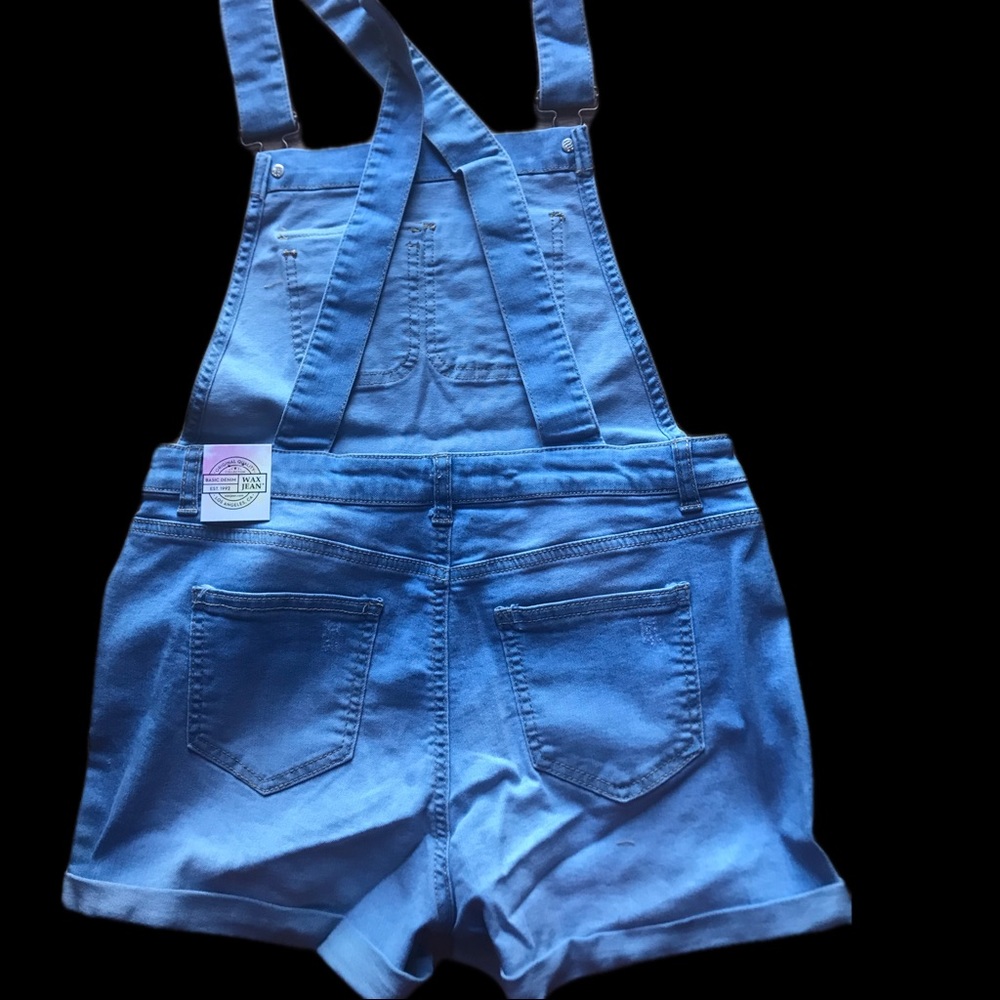 Wax Jean Distressed Short Overalls - Picture 3 of 5